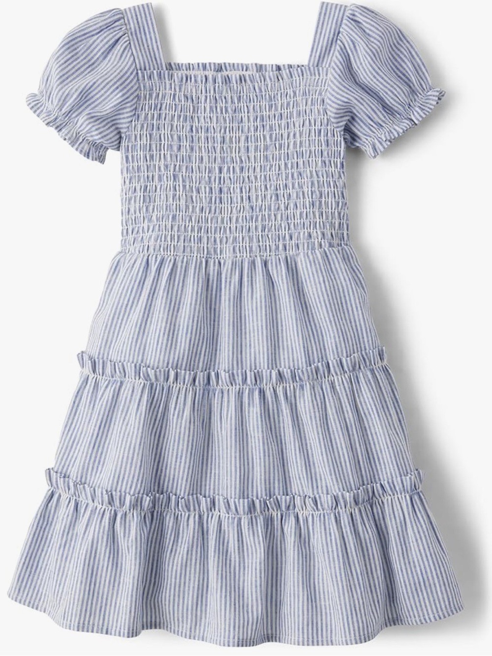 GYMBOREE | NWT Linen Blend Blue & White Striped Smocked Tiered Dress | 5T